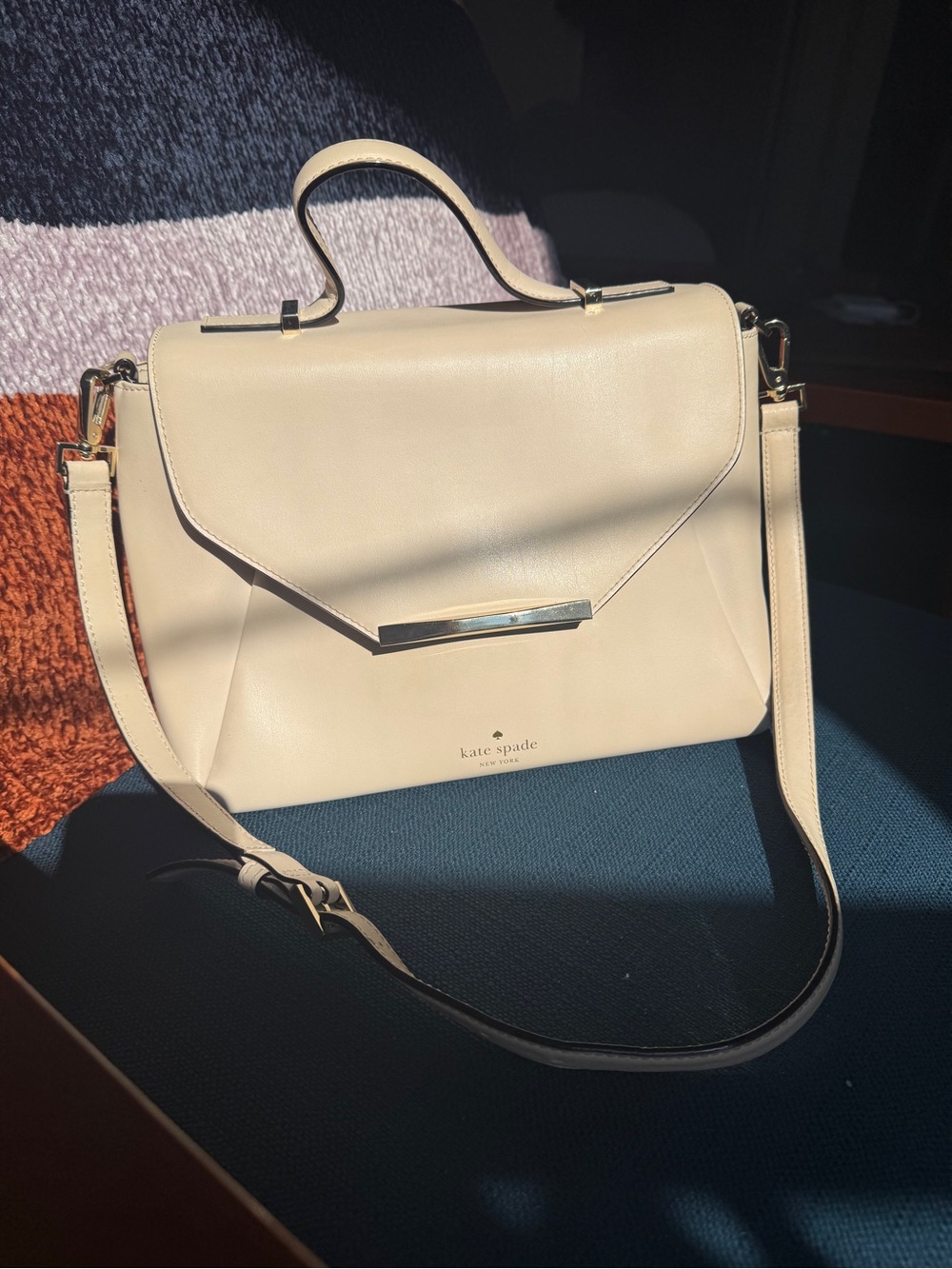 kate spade Cream Leather Top-Handle Satchel with Shoulder Strap